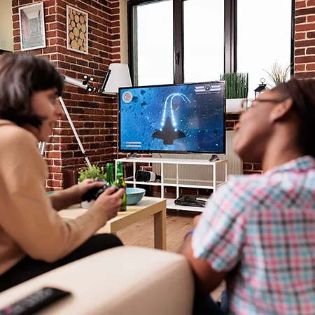 Family playing video games